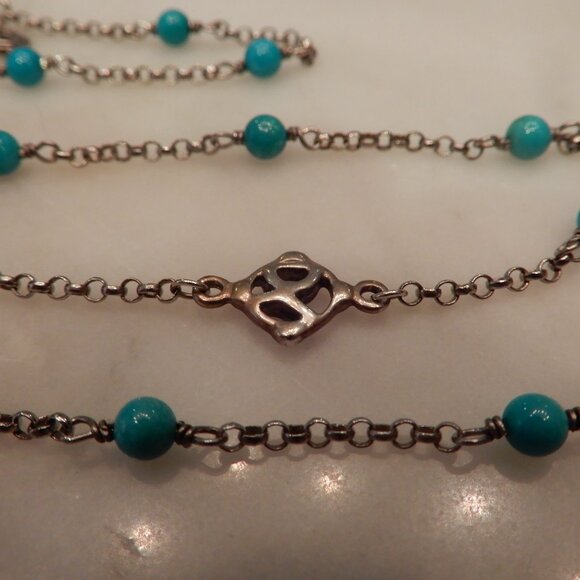 Vintage David Yurman Turquoise Bead and 925 Silver Necklace - Picture 3 of 5